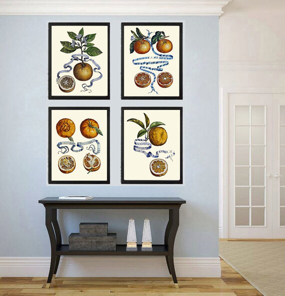 Citrus Orange Print SET of 4 Botanical Wall Art Antique Beautiful