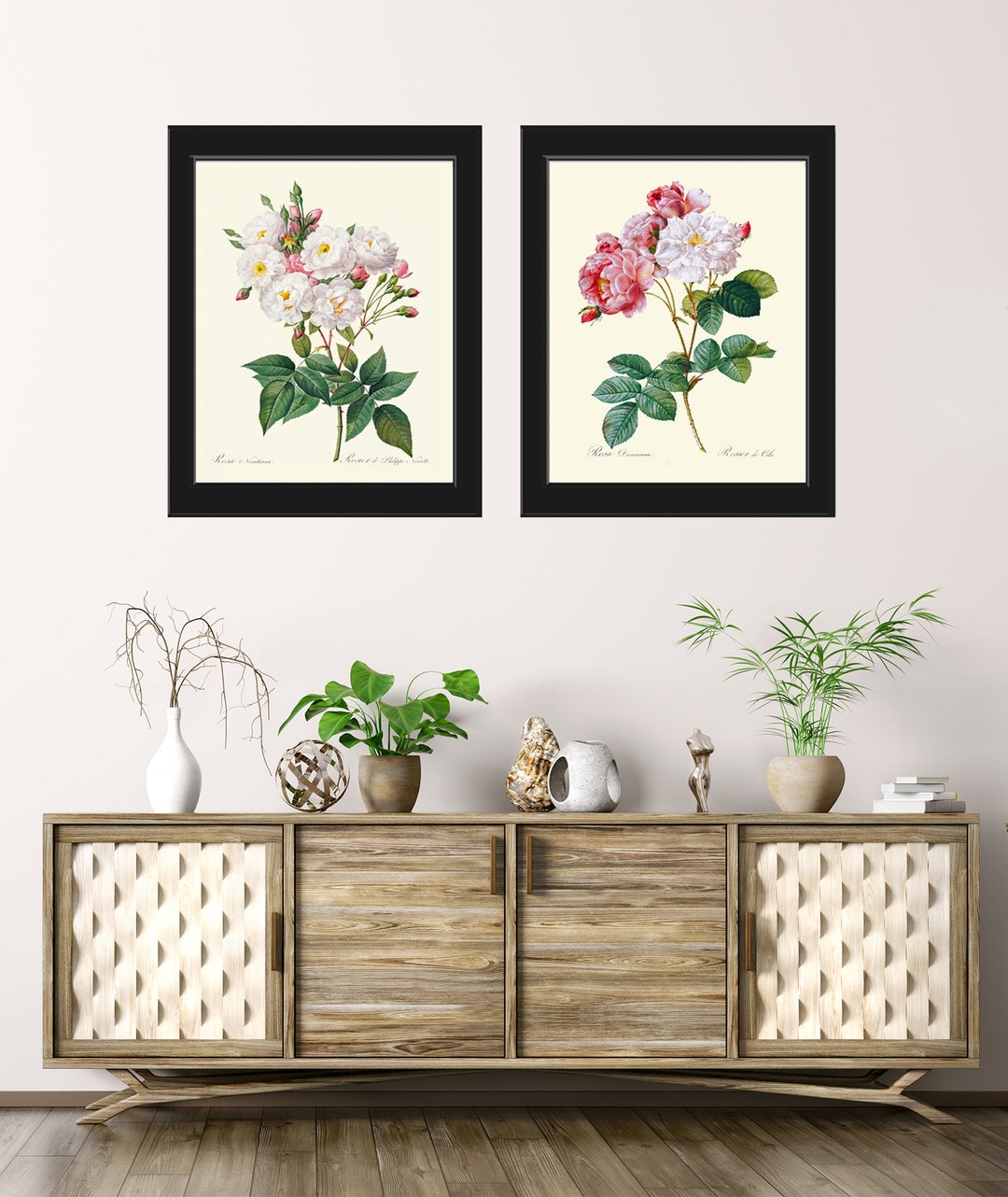 Roses Botanical Print Wall Art Set of 2 Prints Beautiful Antique Pink ...