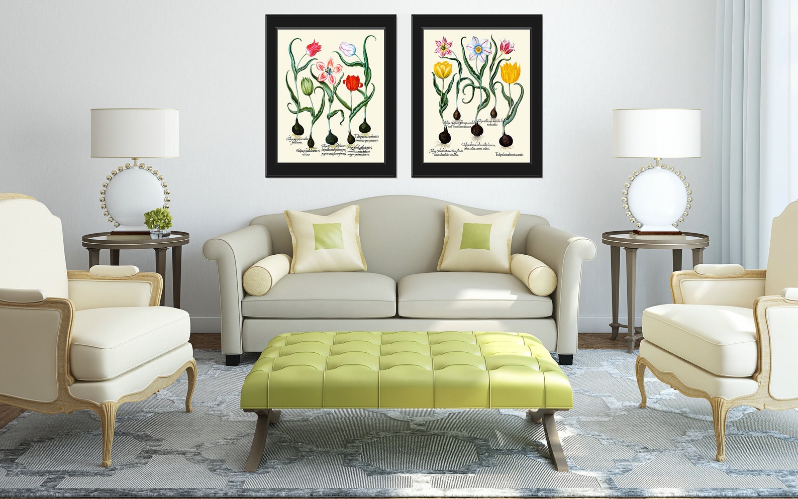 Botanical Tulip Print Set of 2 Prints Beautiful Besler Red White Yellow ...