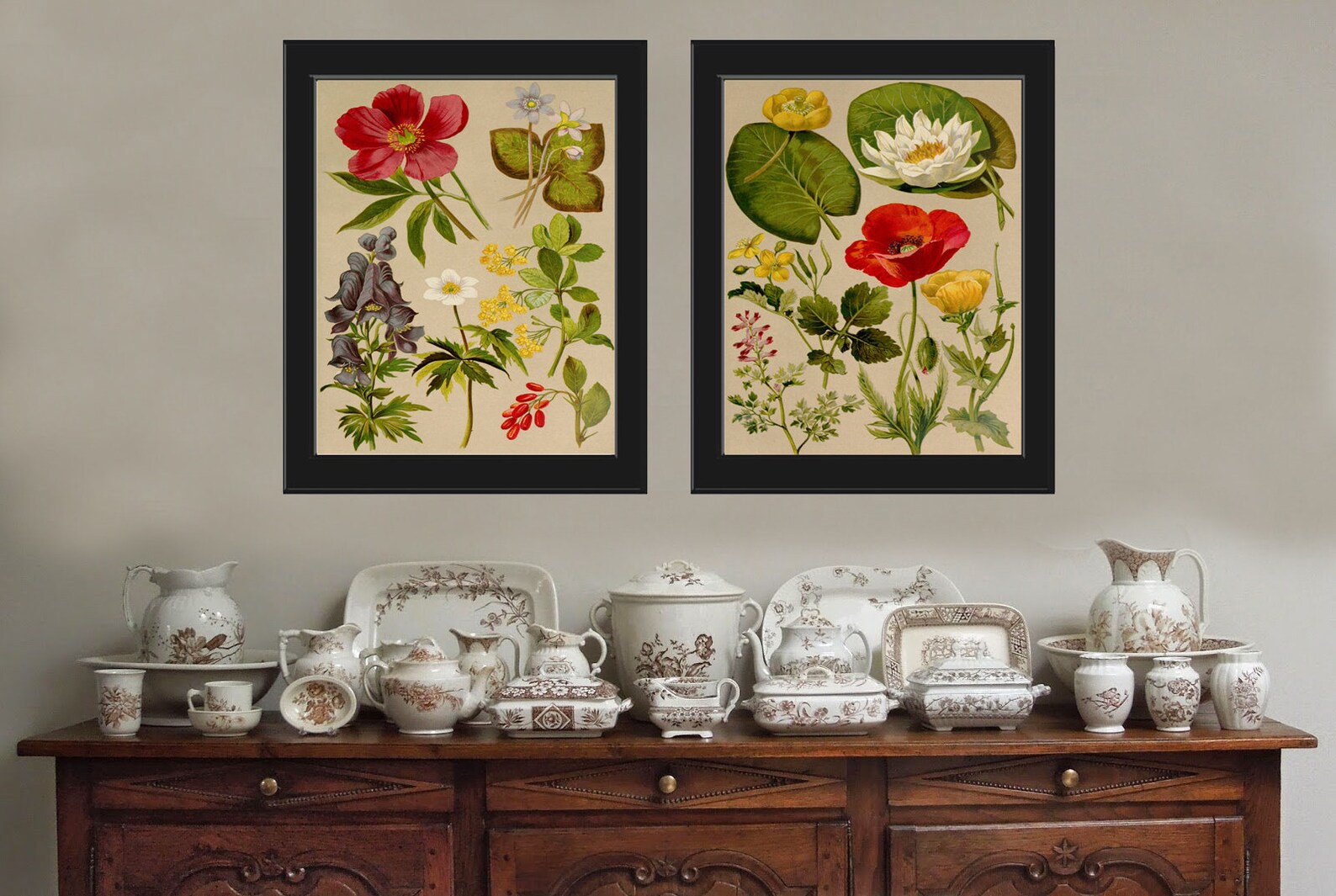 Vintage Botanical Print Set of 2 Botanical Wall Art Antique Beautiful ...