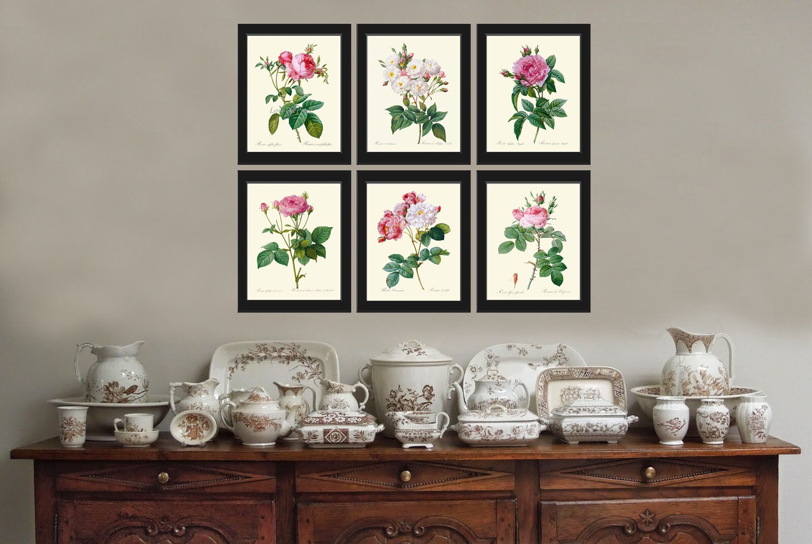 Rose Flower Botanical Wall Art Print Set of 6 Prints Beautiful Antique ...
