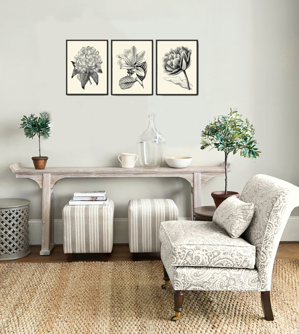 Botanical Print Set of 3 Prints Beautiful Antique Black and White ...