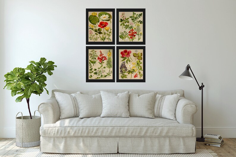 Botanical Print SET of 4 Wall Art Prints Beautiful Antique - Etsy