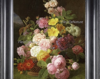 BOTANICAL PRINT 8x10 Art Print JFD1 Beautiful Antique Flowers Pink Yellow Violet White Roses French Spring Summer Garden Wall Decor to Frame
