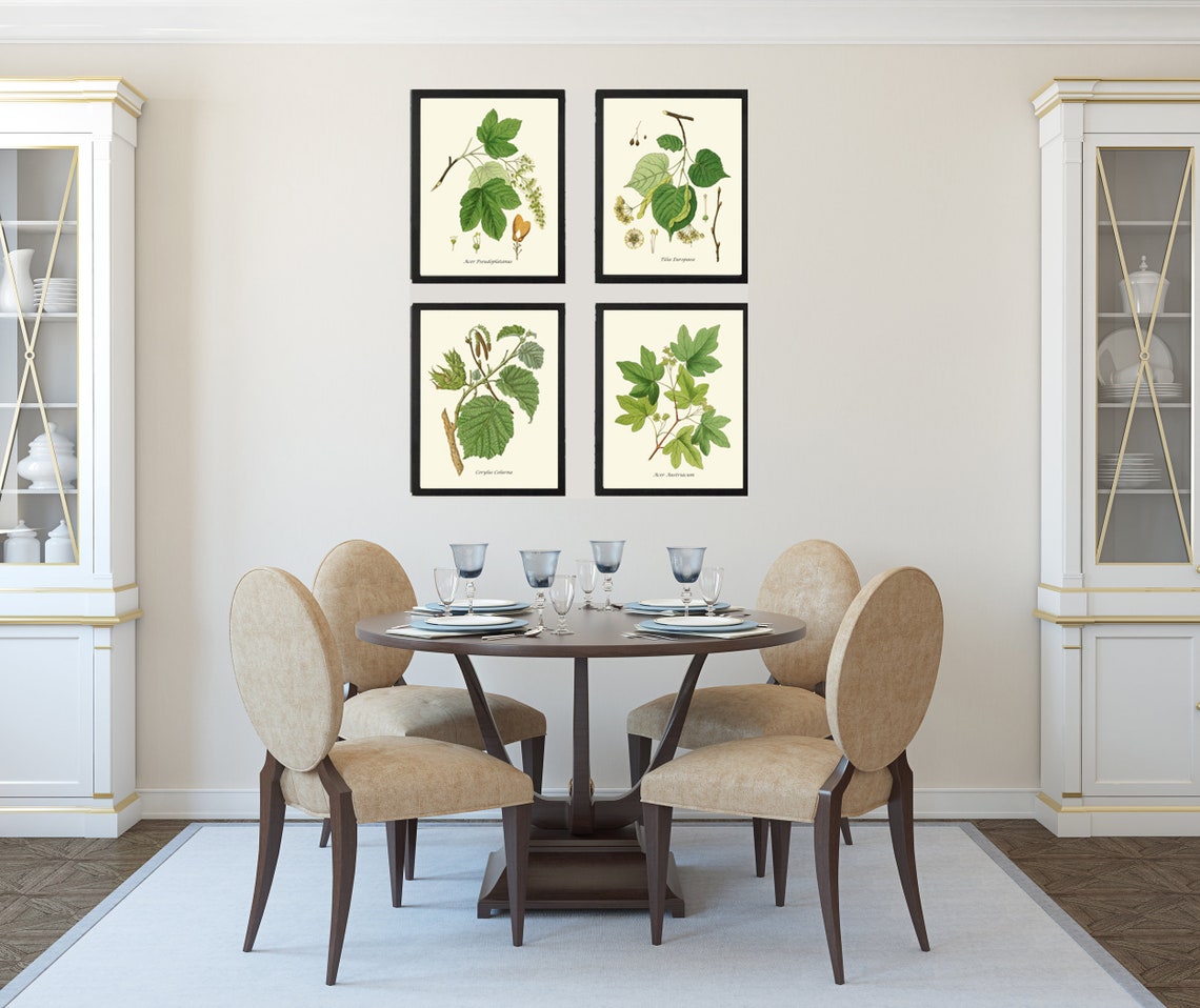 Trees Botanical Print SET of 4 Wall Art Prints Beautiful Antique ...