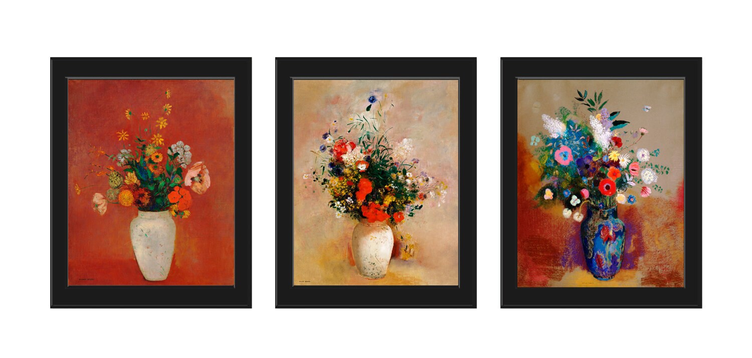Flower Bouquet Botanical Print Set of 3 Art Prints Antique Beautiful ...