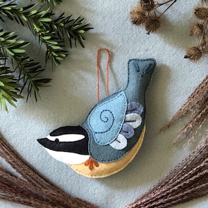 Dapper Little Nuthatch - Wool Felt Bird Ornament - Handmade in Virginia - Bird Decor, Ready to Ship