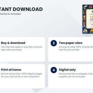May include: A digital educational colouring book titled 100 Words to Explore for ages 6-7, featuring a dark blue border with colourful illustrations of objects like a telescope, camel, and lighthouse, presented with four instructional steps.