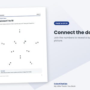 K&ouml;nnte beinhalten: Eine wei&szlig;e Aktivit&auml;tsseite mit dem Titel Connect 1 to 10 von ColorKiteKids. Die Seite enth&auml;lt ein Punkt-zu-Punkt-R&auml;tsel mit den Zahlen 1 bis 10 in Sternform, Anweisungen zum Verbinden der Zahlen und eine Aufforderung zum gelben Ausmalen.
