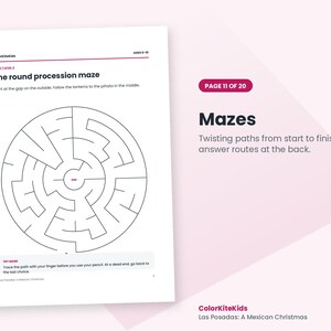 Może przedstawiać: Arkusz aktywności do druku zatytułowany The round procession maze, przedstawiający okrągły labirynt z czarnymi liniami na białym tle. Tekst zawiera instrukcje, aby rozpocząć od szczeliny i podążać za lampionami do środka.