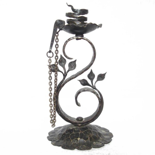Vintage Ornate Hand Hammered Iron Candle Holder Candlestick. Victorian - Art Nouveau - Baroque - Rococo