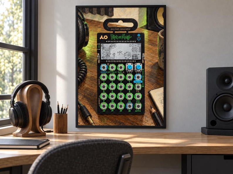Pu&ograve; includere: Un sintetizzatore tascabile edizione Rick e Morty nero dotato di uno schermo LCD monocromatico con grafiche di personaggi, una griglia di sedici pulsanti circolari con accenti verdi, due manopole blu e etichette con testo stampato.