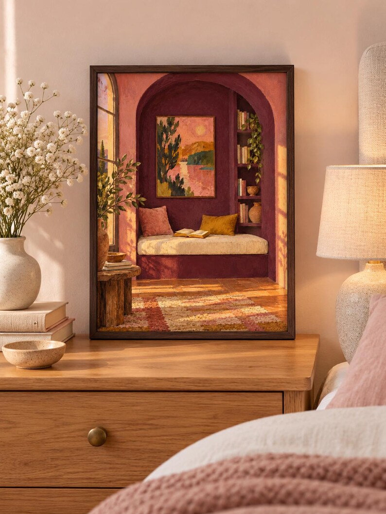 Evening Alcove Wall Art, Painterly Reading Nook Print, A3 Digital Download image 5