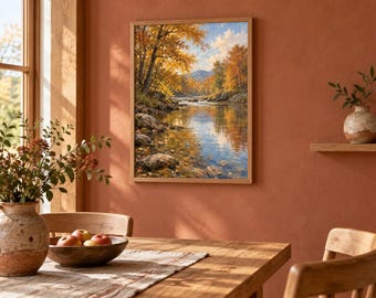 September River – Vintage Style Autumn Art, A3 Digital Download