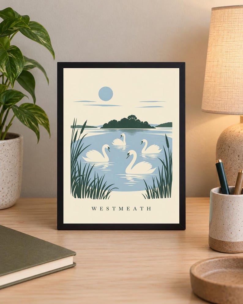 Westmeath Children of Lir Swans Print | Digital nedladdning av irländsk väggkonst bild 2
