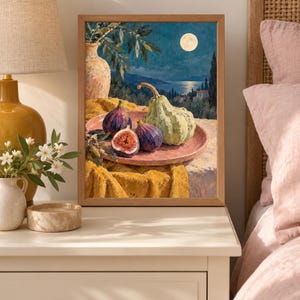 Fig Moon Wall Art, Autumn Still Life Painting, A3 Printable Digital Download image 3