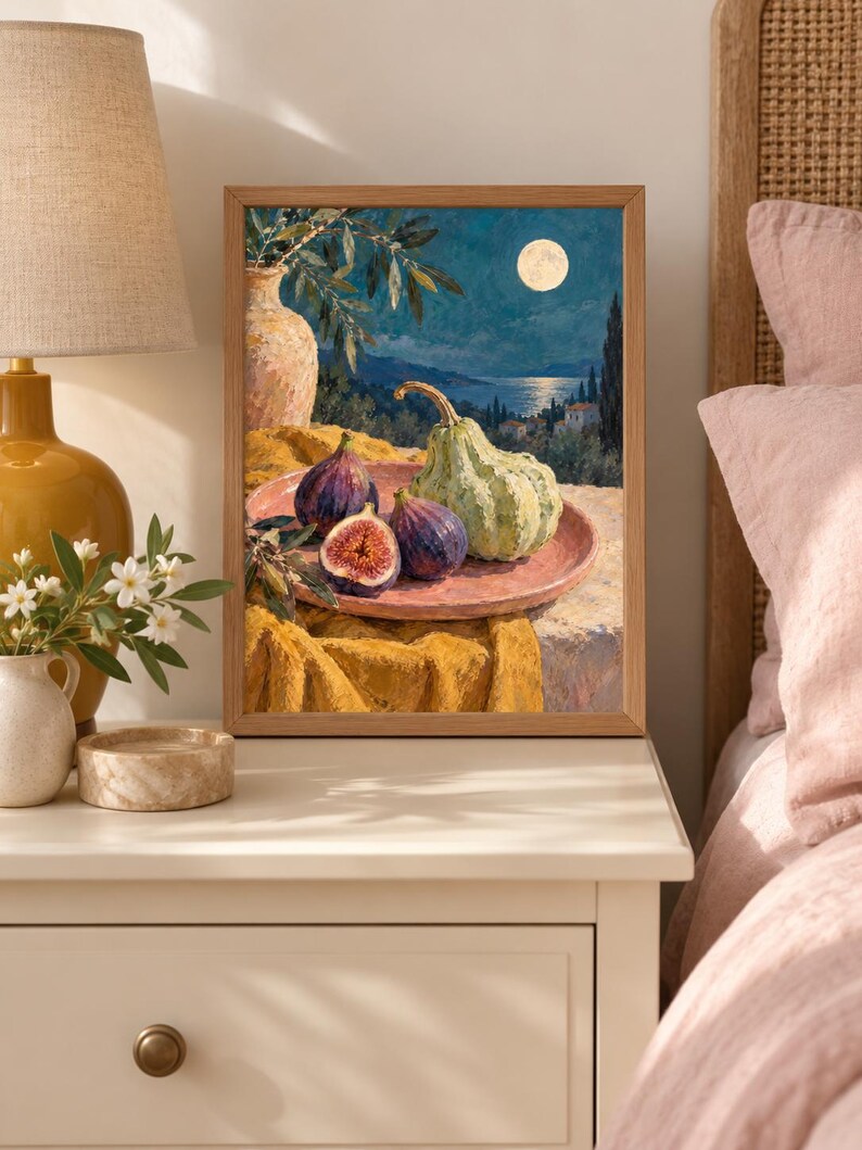 Fig Moon Wall Art, Autumn Still Life Painting, A3 Printable Digital Download image 3