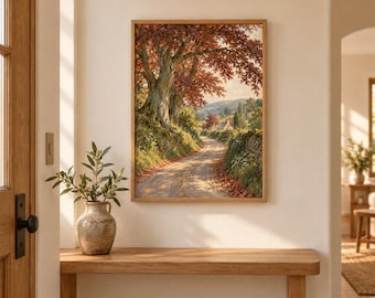 Copper Beech Lane – Vintage Style Autumn Art, A3 Digital Download