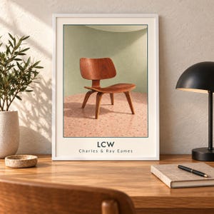 LCW-stol, konsttryck, möbelaffisch av Charles och Ray Eames, digital nedladdning i A2-format bild 3