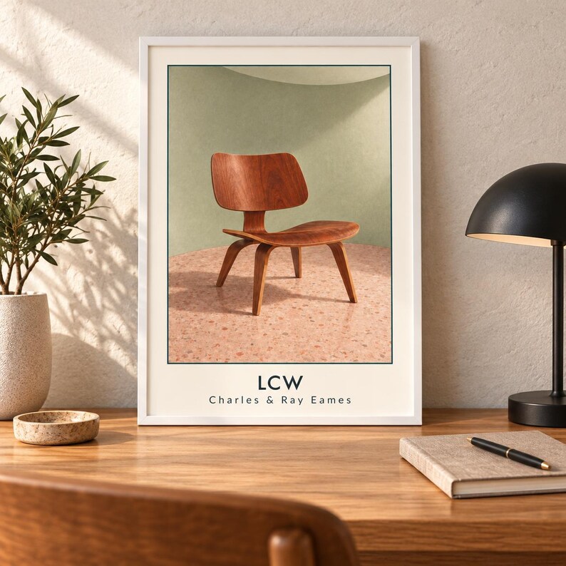 LCW-stol, konsttryck, möbelaffisch av Charles och Ray Eames, digital nedladdning i A2-format bild 3