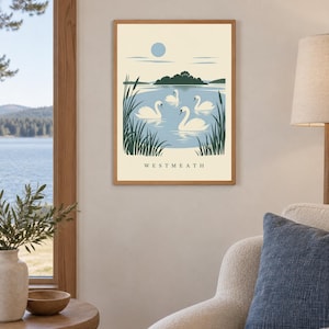 Westmeath Children of Lir Swans Print | Digital nedladdning av irländsk väggkonst bild 1