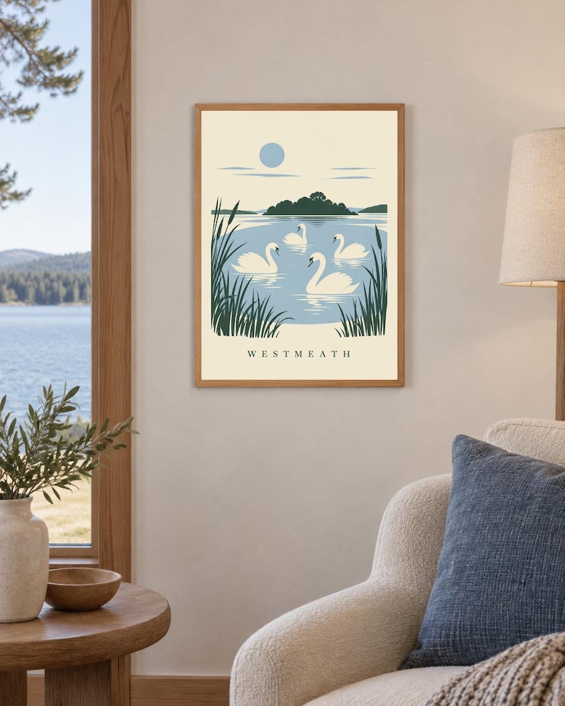 Westmeath Children of Lir Swans Print | Digital nedladdning av irländsk väggkonst bild 1