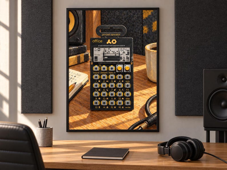PO-24 Kontorsficka för operatör, träposter för musikstudio, A2 utskrivbar för nedladdning bild 1