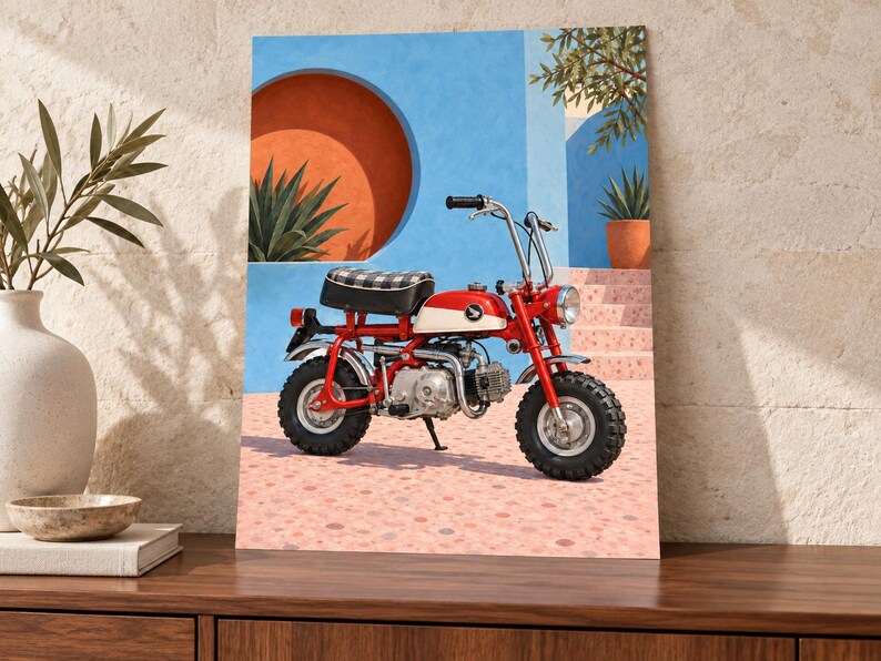 Honda Monkey Z50M motorcykelkonsttryck, retroaffisch, två digitala A2-versioner bild 2