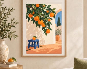 Print van een Valenciaanse sinaasappelboom | Kunstwerk over een citrustuin (digitale download)