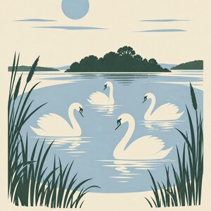 Westmeath Children of Lir Swans Print | Digital nedladdning av irländsk väggkonst bild 6