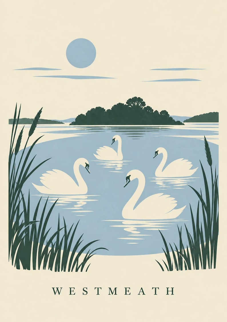 Westmeath Children of Lir Swans Print | Digital nedladdning av irländsk väggkonst bild 6