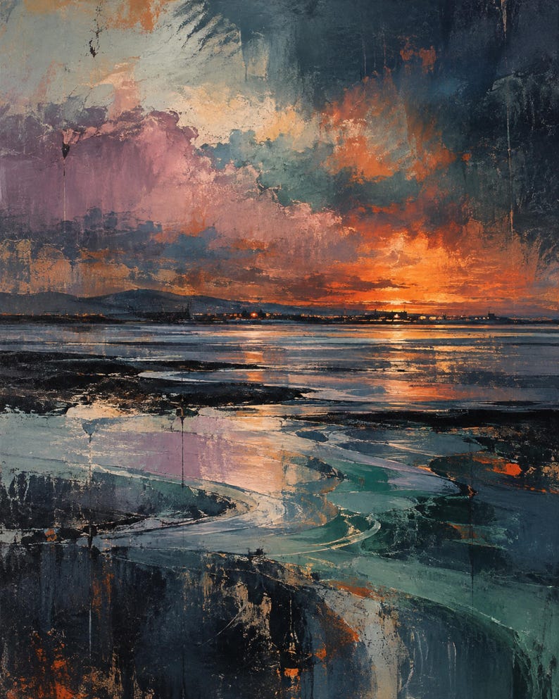 Poolbeg Ember | Abstrakt väggkonst inspirerad av Dublinbukten | Digital nedladdning bild 2