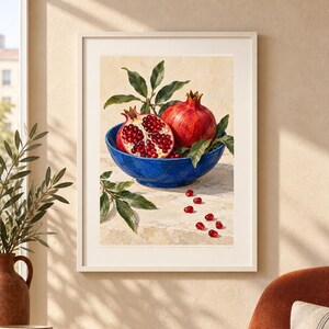 Stillebentryck av grekiskt granatäpple | Utskrivbar väggkonst | Granatäpple från Peloponnesos | Digital nedladdning bild 1