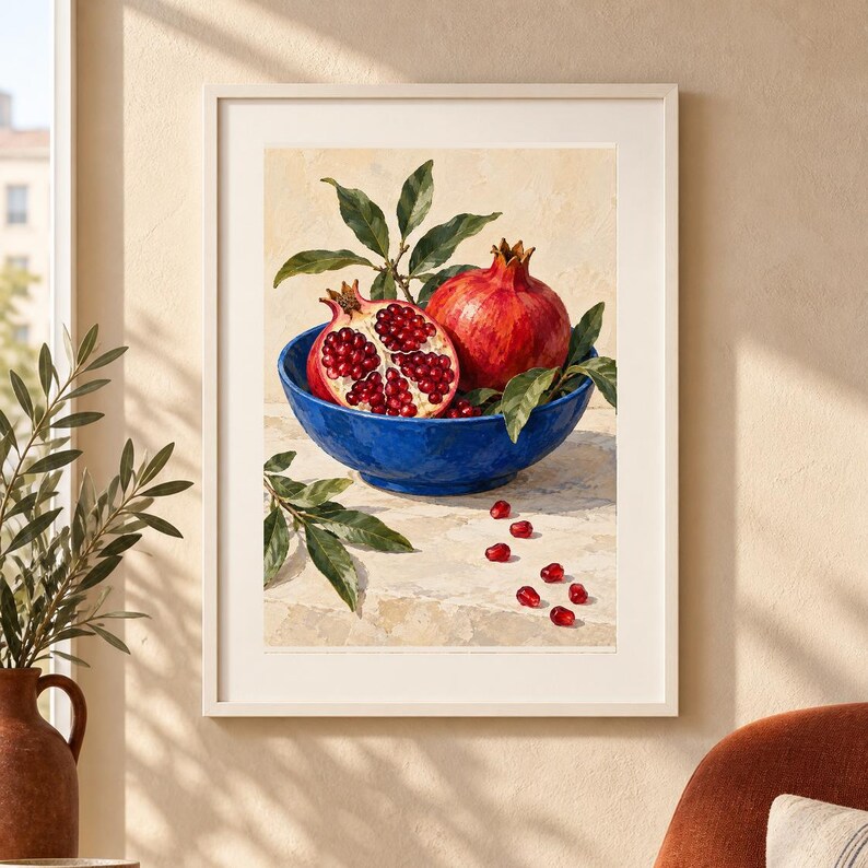 Stillebentryck av grekiskt granatäpple | Utskrivbar väggkonst | Granatäpple från Peloponnesos | Digital nedladdning bild 1