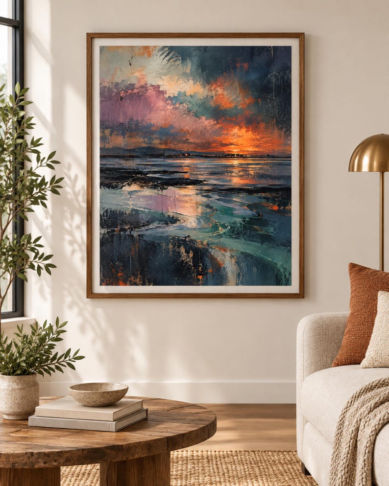 Poolbeg Ember | Abstrakt väggkonst inspirerad av Dublinbukten | Digital nedladdning bild 1
