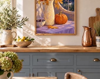 Autumn Vessel Wall Art, Autumn Still Life Painting, A3 Printable Digital Download