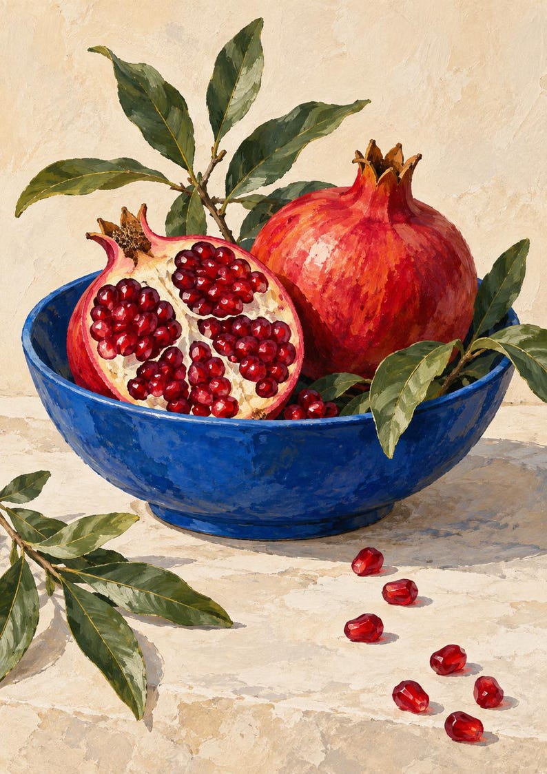 Stillebentryck av grekiskt granatäpple | Utskrivbar väggkonst | Granatäpple från Peloponnesos | Digital nedladdning bild 6