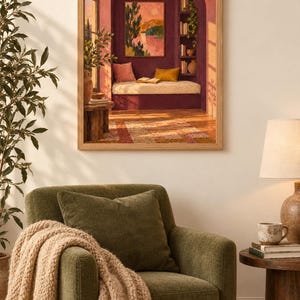 Evening Alcove Wall Art, Painterly Reading Nook Print, A3 Digital Download image 2