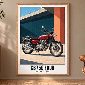Honda CB750 fyra motorcyklar konsttryck, retroposter, två digitala A2-versioner bild 1