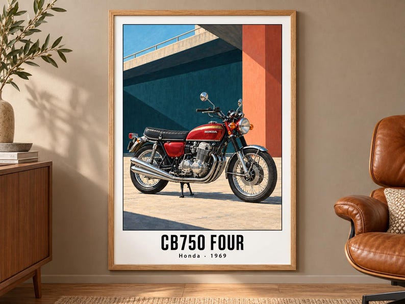 Honda CB750 fyra motorcyklar konsttryck, retroposter, två digitala A2-versioner bild 1