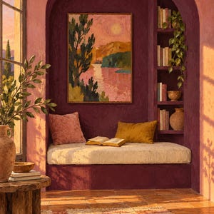 Evening Alcove Wall Art, Painterly Reading Nook Print, A3 Digital Download image 6