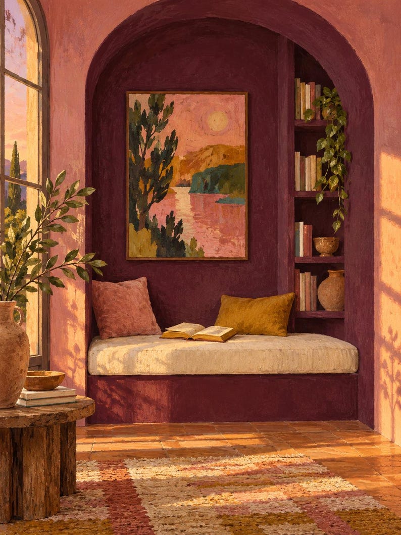 Evening Alcove Wall Art, Painterly Reading Nook Print, A3 Digital Download image 6