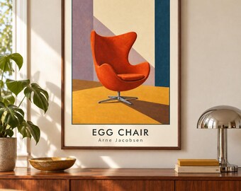 Egg Chair Art Print, Arne Jacobsen Furniture Poster, A2 Digital Download