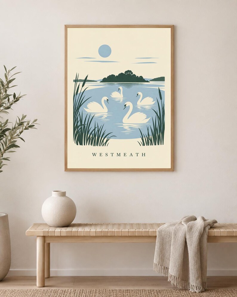 Westmeath Children of Lir Swans Print | Digital nedladdning av irländsk väggkonst bild 4