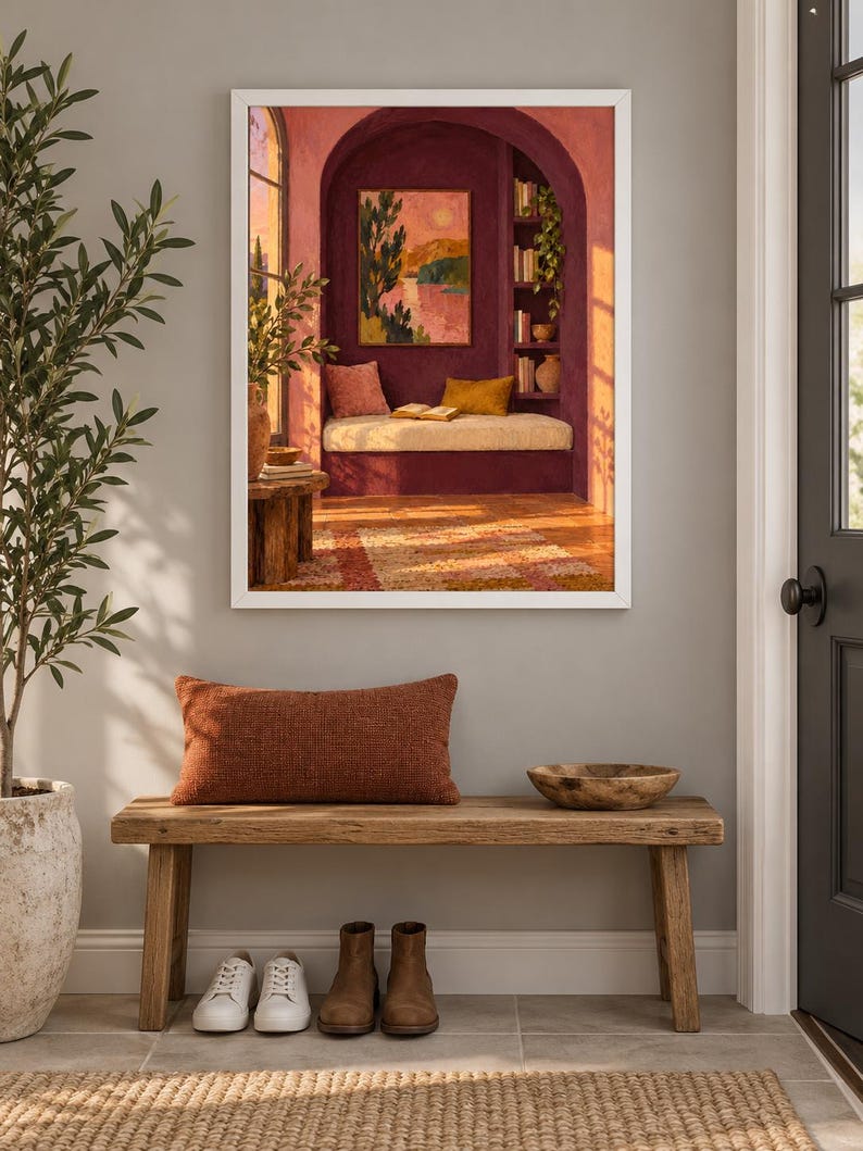 Evening Alcove Wall Art, Painterly Reading Nook Print, A3 Digital Download image 4