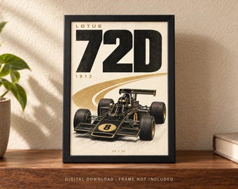 LOTUS 72D 1972 Retro Racing Car Poster, A2 Print, Digital JPG