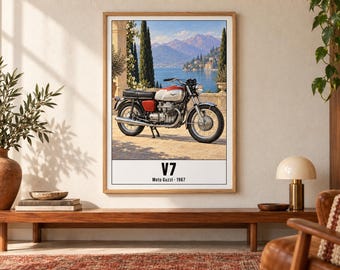 Moto Guzzi V7 Motorcycle Art Print, Retro Poster, Two A2 Digital Versions