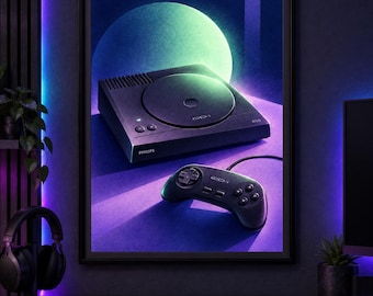 Stampa artistica luminosa della console di gioco Philips CD-i 450, decorazione murale retrò (download digitale in formato A2)