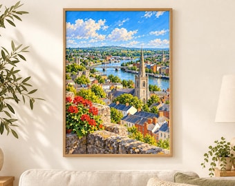 Drogheda Panorama Print, Millmount View, River Boyne, Irish Rooftops (A3 Digital Download)