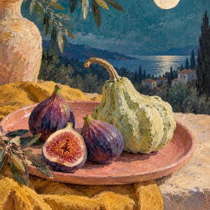 Fig Moon Wall Art, Autumn Still Life Painting, A3 Printable Digital Download image 6